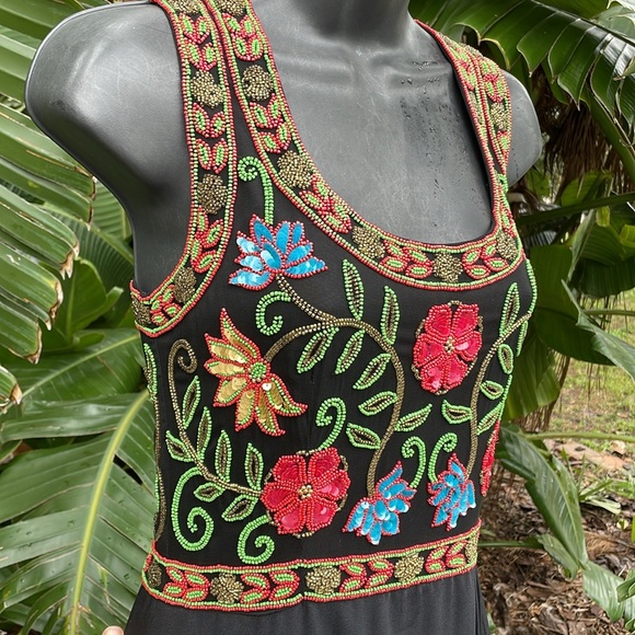 Vintage Dresses & Skirts - Vintage, AJ Bari silk beaded dark floral gown